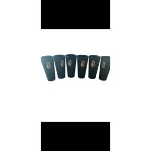 Vintage Nasco 16 oz Black Textured Tumbler with Gold Owl on Branch set of 6